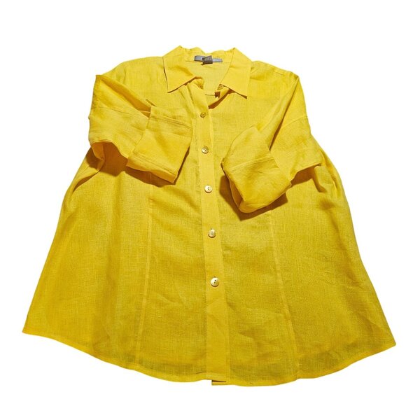 Spring Easter top Ellen Tracy Womens Yellow Tunic Shirt Size 16 100% Linen Relax - Picture 3 of 16